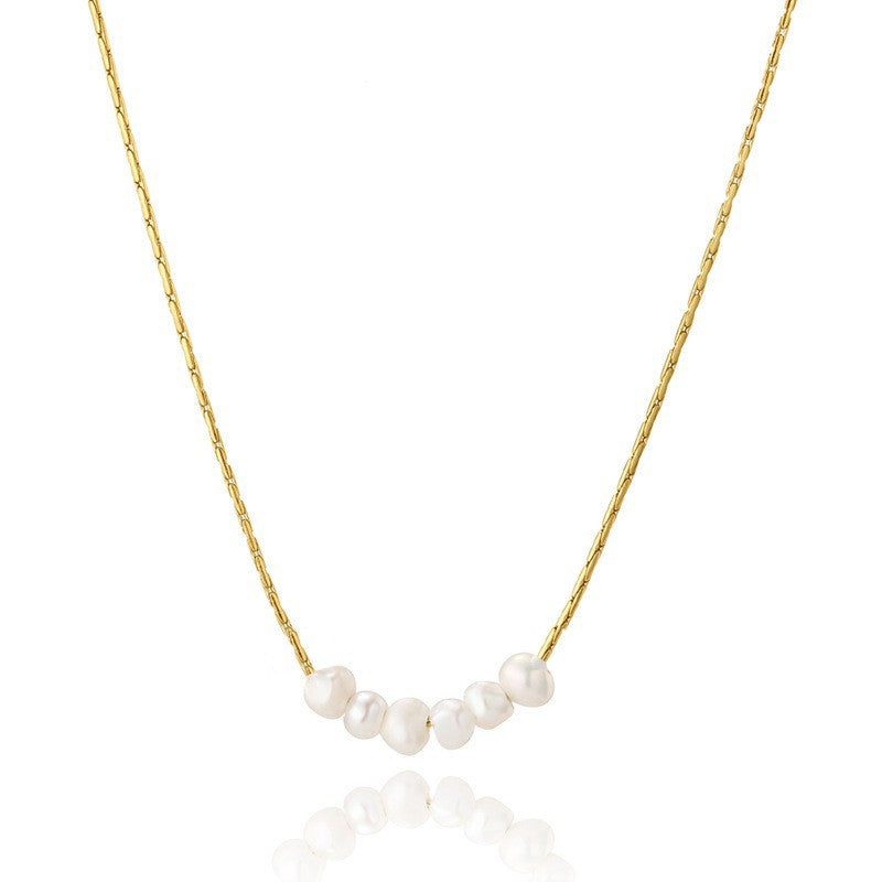 Gold Stainless Steel Pearls Necklace