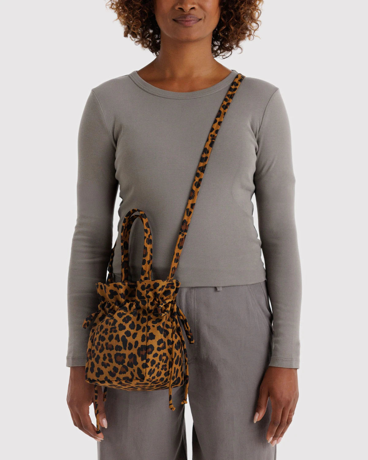Leopard Nylon Drawstring Bag