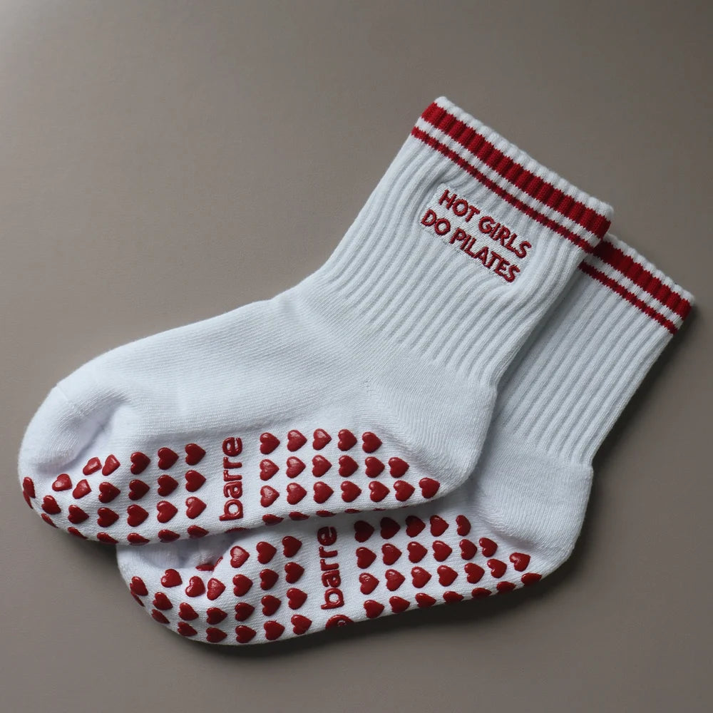 Hot Girls Do PILATES Socks - WHITE/RED